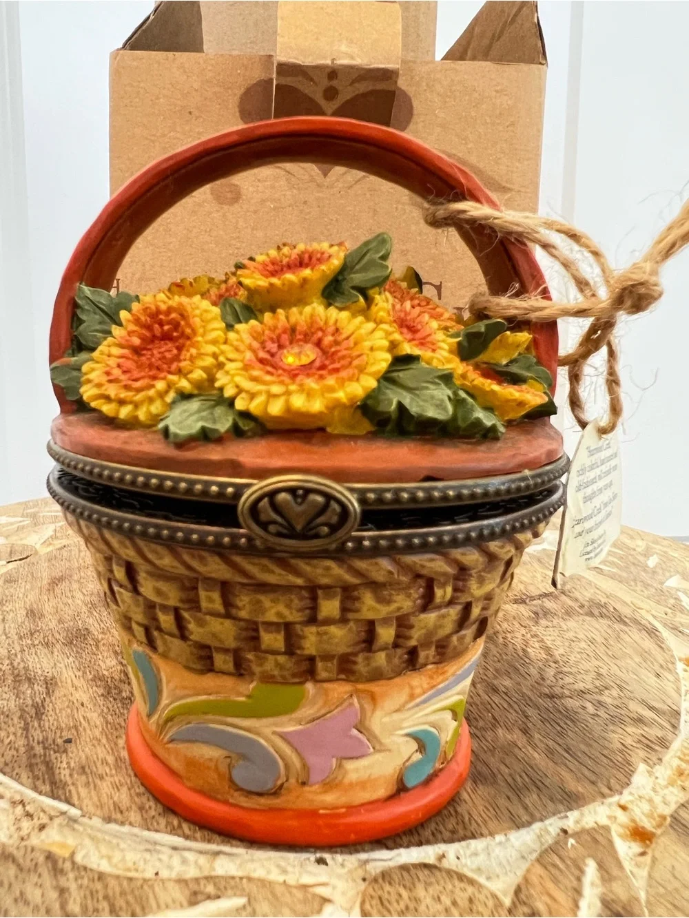Jim Shore Yellow and Orange Sunflower Basket Trinket Box November